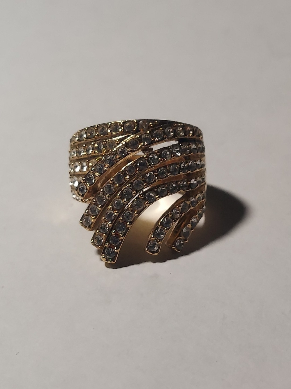 Vintage Avon Gold Tone Multi-Row Pave Crystal Cocktail Statement Ring Size 8
